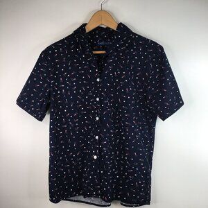 Karen Scott Petites Fireworks Stars Print Button Down Blue Blouse Size PS